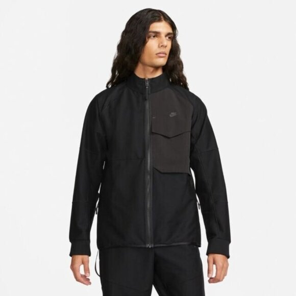 Nike Jacket Large Black Tech Pack Unlined Track Dri Fit Full Zip Pockets Active - Picture 1 of 13